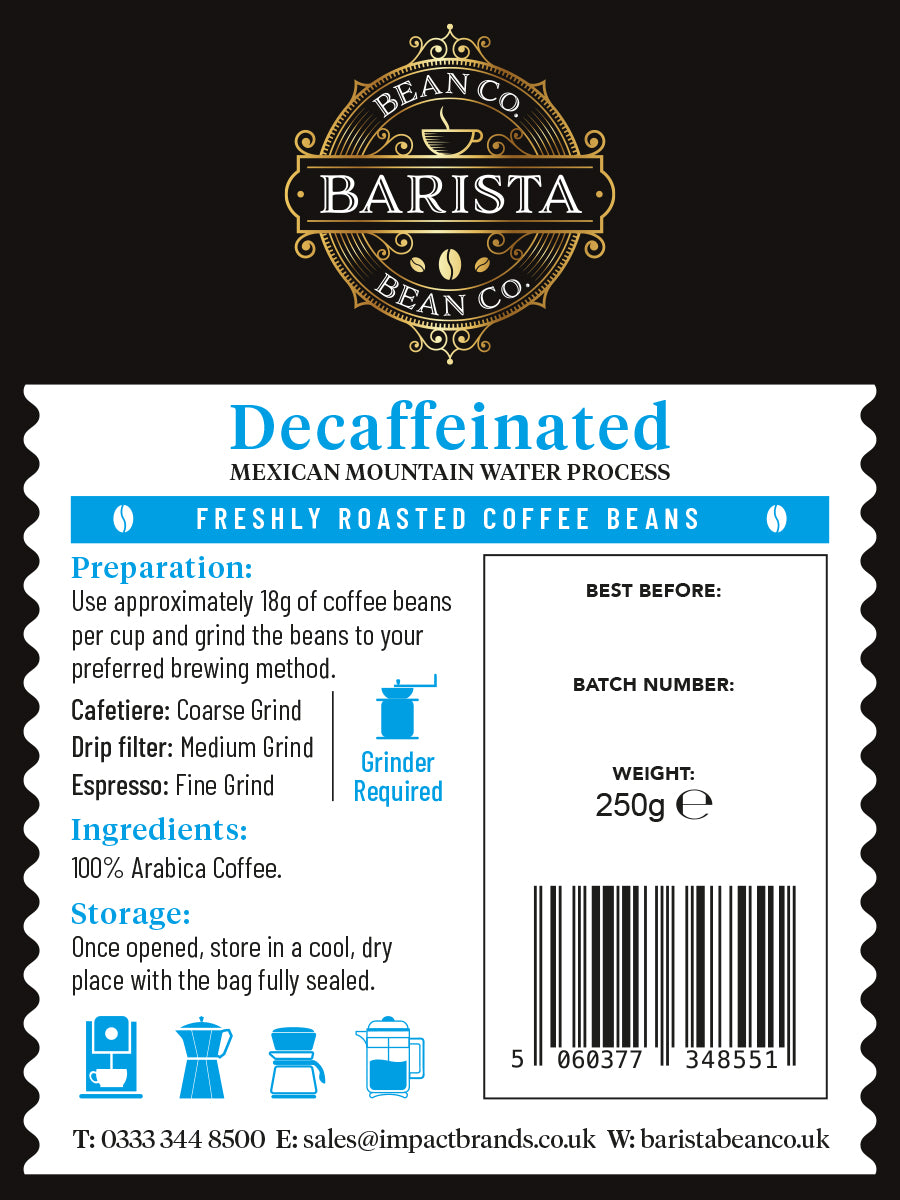 Decaffeinated Coffee (Beans or Ground) - By Barista Bean Co.