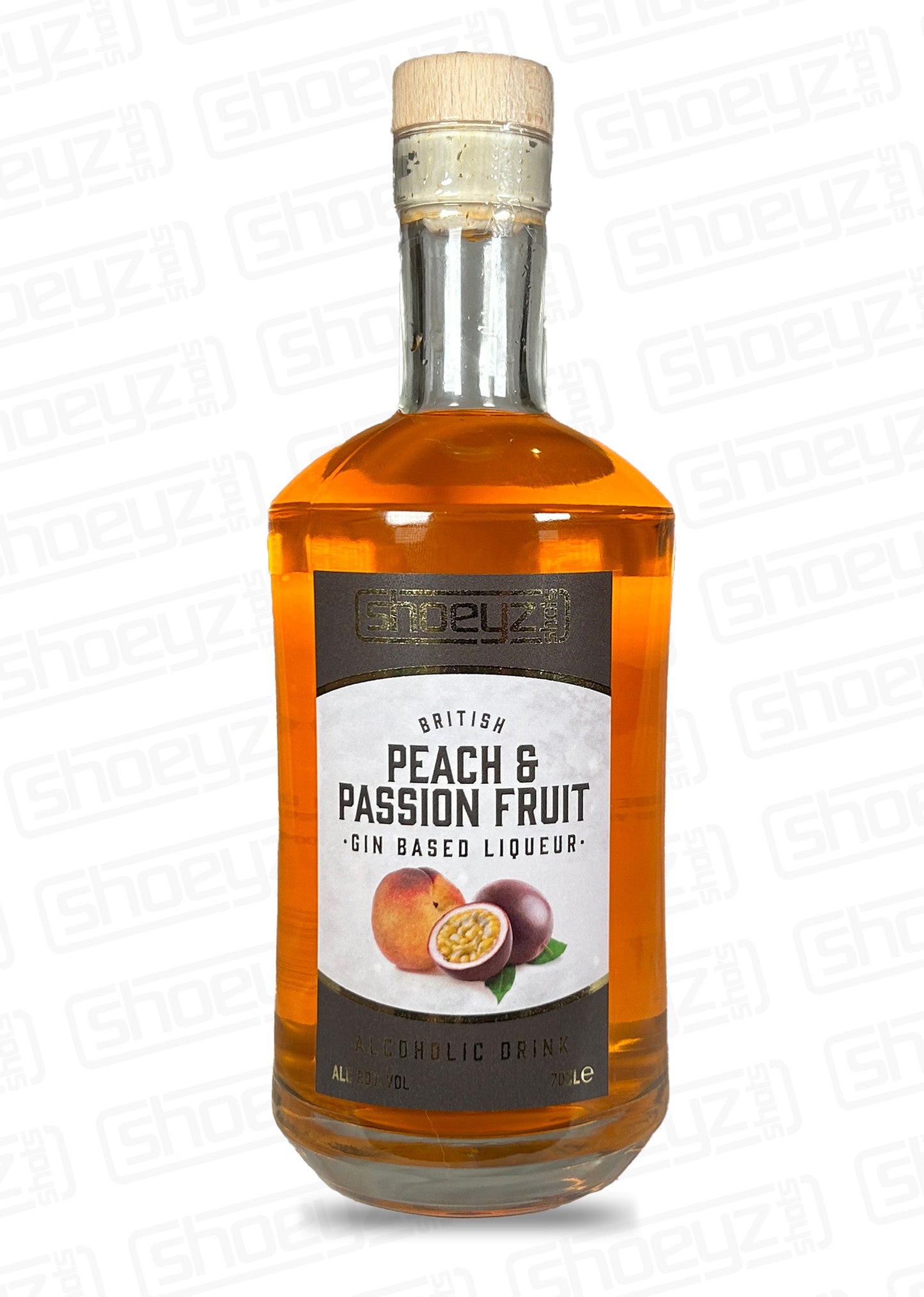 shoeyz gin peach and passion fruit bottle front