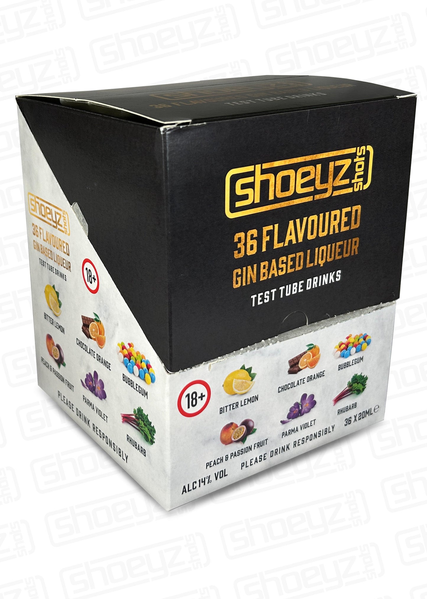 shoeyz gin test tube shots mixed case front