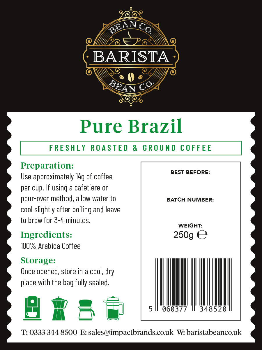 Pure Brazil Coffee (Beans or Ground) - By Barista Bean Co.