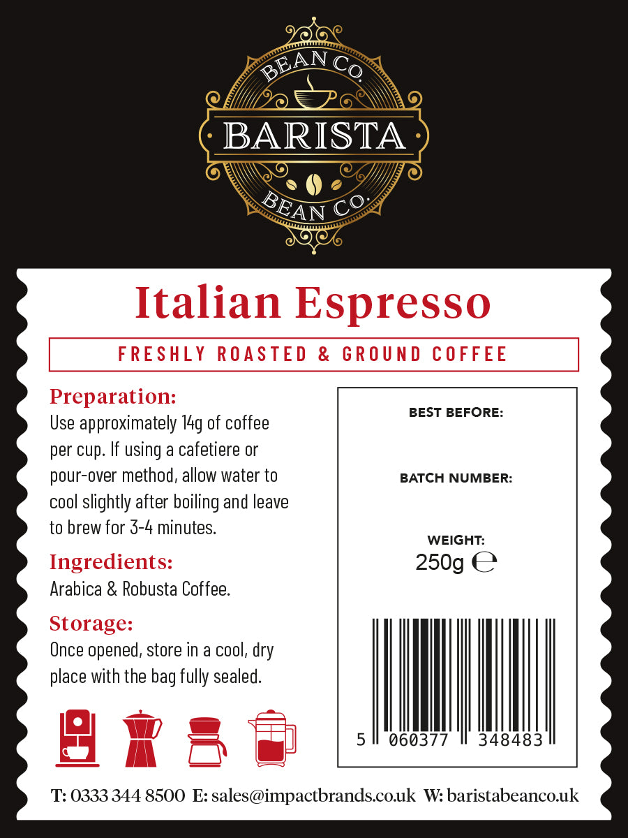 Italian Espresso Coffee (Beans or Ground) - By Barista Bean Co.