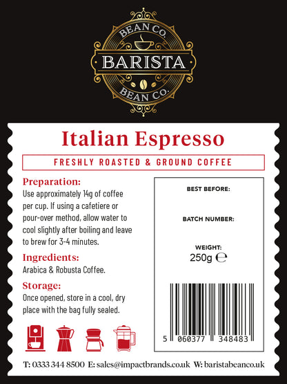 Italian Espresso Coffee (Beans or Ground) - By Barista Bean Co.