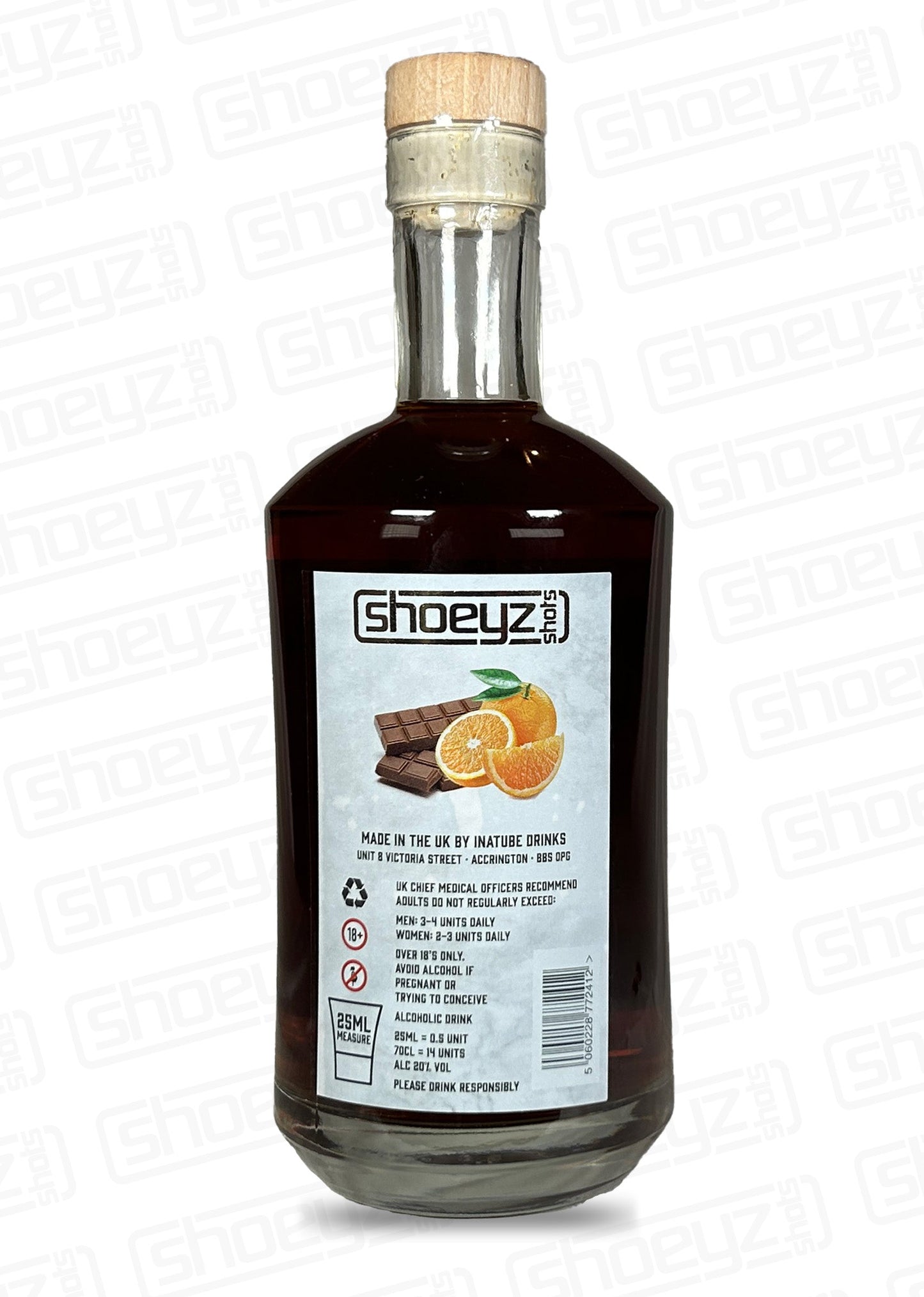 shoeyz gin bottle chocolate orange flavour rear